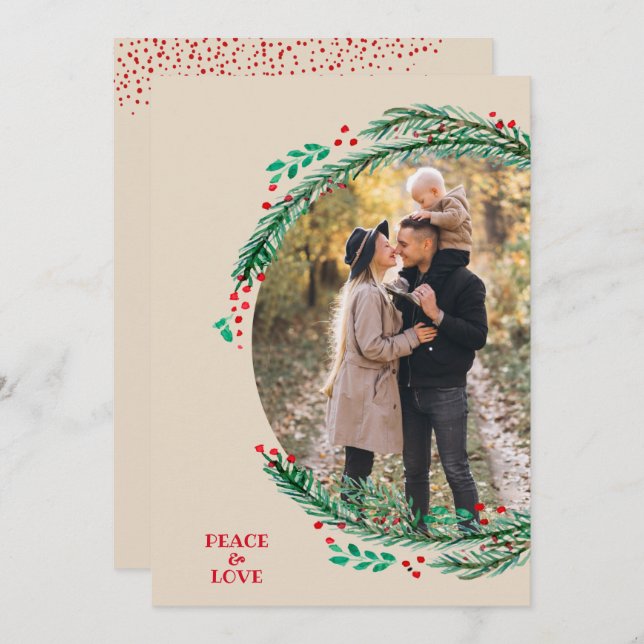 Cartão De Festividades Pine Wreath sobre Cream Foto de Natal (Frente/Verso)