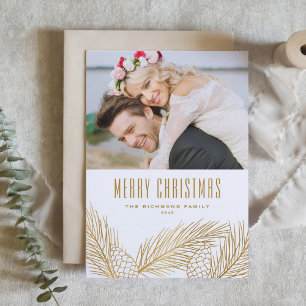 Cartão De Festividades Pinecones Dourados e Agulha Pine - Foto de recém-