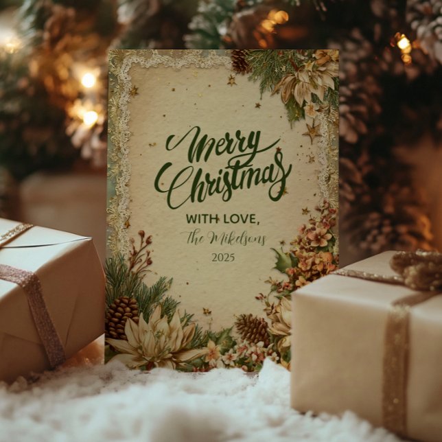 Cartão De Festividades Pinecones e Lace Russos de Natal (Criador carregado)