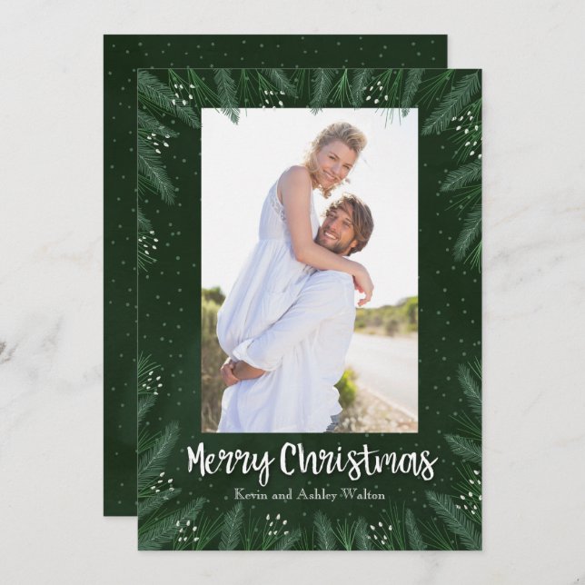 Cartão De Festividades Pines Branches Foto de Natal (Frente/Verso)