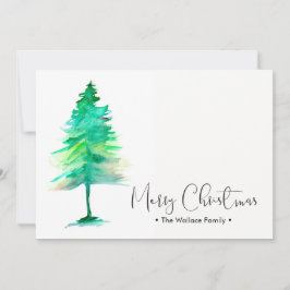 Cartão De Festividades Pinetree de Watercolor de Natal Familiar, Personal