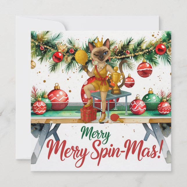 Cartão De Festividades Ping Pong Christmas Themed for Siamese Cat amantes (Frente)