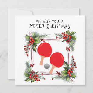 Cartão De Festividades Ping Pong Paddle e bola com quadro de Natal