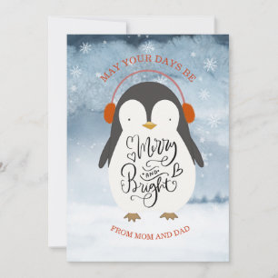 Cartão De Festividades Pinguim Alegre e Brilhante Natal Filha Filho