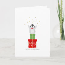 Pinguim Bebê de Natal em Pé sobre Presentes