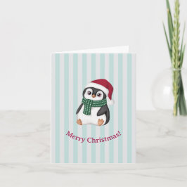 Cartão De Festividades Pinguim Bebê Fofo Vestindo Chapéu de Papai Noel Na