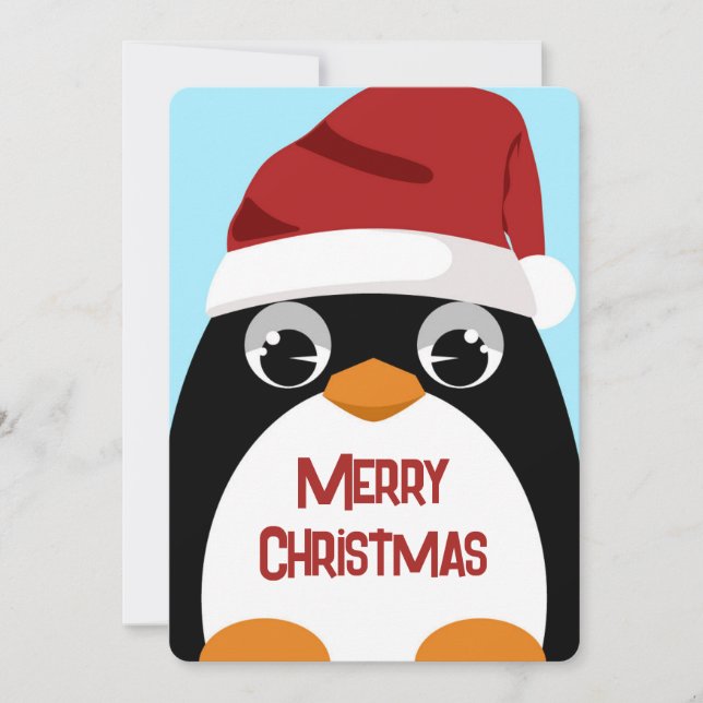 Cartão De Festividades Pinguim bonitinho com arte de Natal feliz com Papa (Frente)