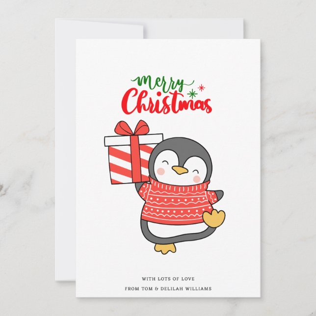 Cartão De Festividades Pinguim Bonito Feliz Natal (Frente)