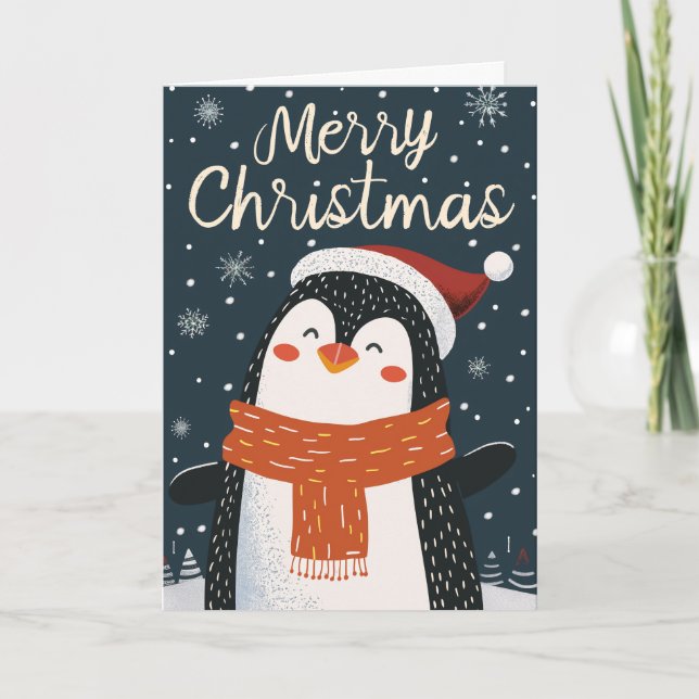 Cartão De Festividades Pinguim Bonito Personalizado Natal (Frente)