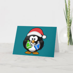 Cartão De Festividades Pinguim com presentes