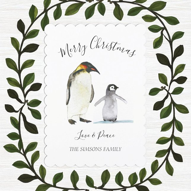 Cartão De Festividades Pinguim de Aquarela Feliz Feliz de Natal brilhante (Criador carregado)