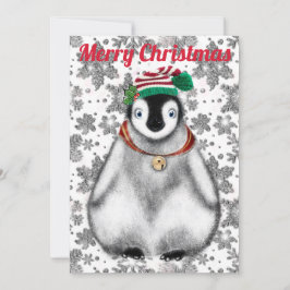 Cartão De Festividades Pinguim de flocos de neve brilhantes de Natal fest