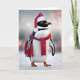 Cartão De Festividades Pinguim de Natal com Chapéu de Papai Noel