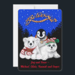 Cartão De Festividades Pinguim de Natal, filhote de foca polar<br><div class="desc">Celebre a magia da temporada com esta animadora design de Natal apresentando uma adorável trio de amigos árcticos! Um pinguim alegre, um urso polar bebê fofo e fofo, e um filhote de foca doce se juntam em uma encantadora paisagem do inverno adornada com toques festivos. Flocos de neve brilham no...</div>