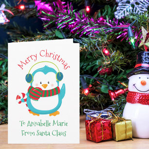 Cartão De Festividades Pinguim de Natal Fofo Personalizado para Crianças