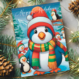 Cartão De Festividades Pinguim de Natal Louco com Scarf Festivo