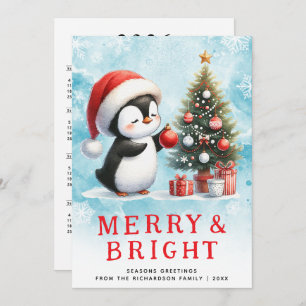 Cartão De Festividades Pinguim de Natal Personalizado Vermelho feliz e Az