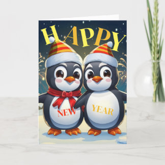Cartão De Festividades Pinguim feliz ano novo