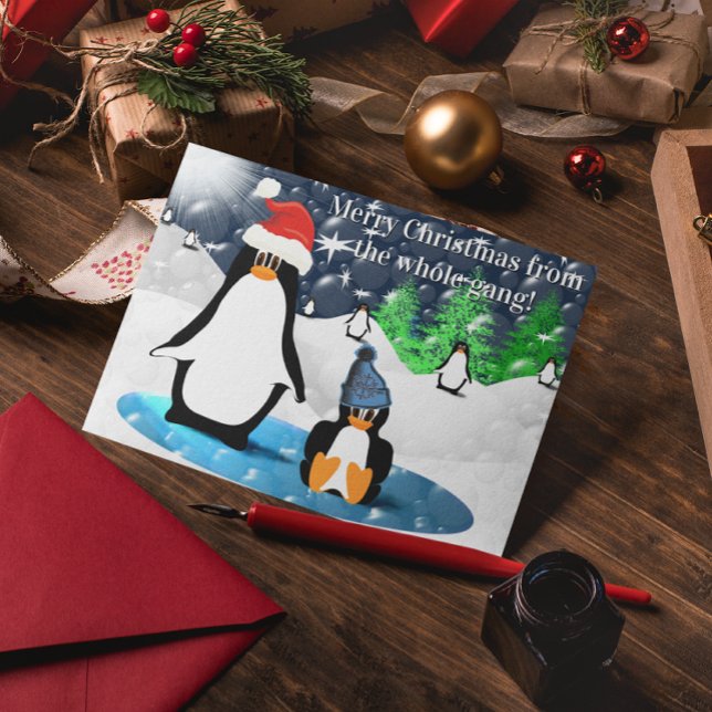 Cartão De Festividades Pinguim Feliz Natal De Toda A Gangue! (Criador carregado)