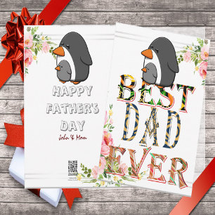 Cartão De Festividades Pinguim Floral do Melhor Dia de os pais do Pai