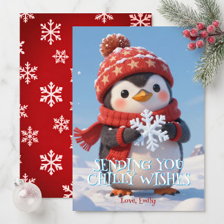 Cartão De Festividades Pinguim Fofo Desejos Frios Natal Inverno Crianças