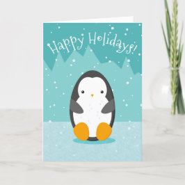 Cartão De Festividades Pinguim Fofo no Gelo Azul Natal de Inverno