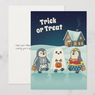 Cartão De Festividades Pinguim Fofo no Halloween Doce ou Travessura