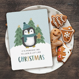 Cartão De Festividades Pinguim Fofo Pinguim Fazendo Coisas Divertidas no