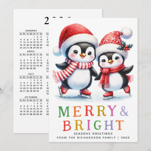 Cartão De Festividades Pinguim Natal Feliz Colorida e Brilho