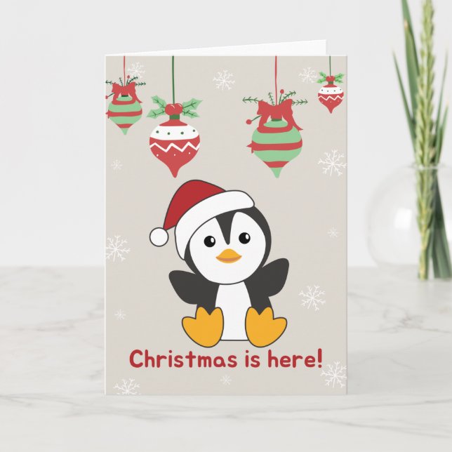 Cartão De Festividades Pinguim Natal Neve Pinguim Pinguins Hol (Frente)
