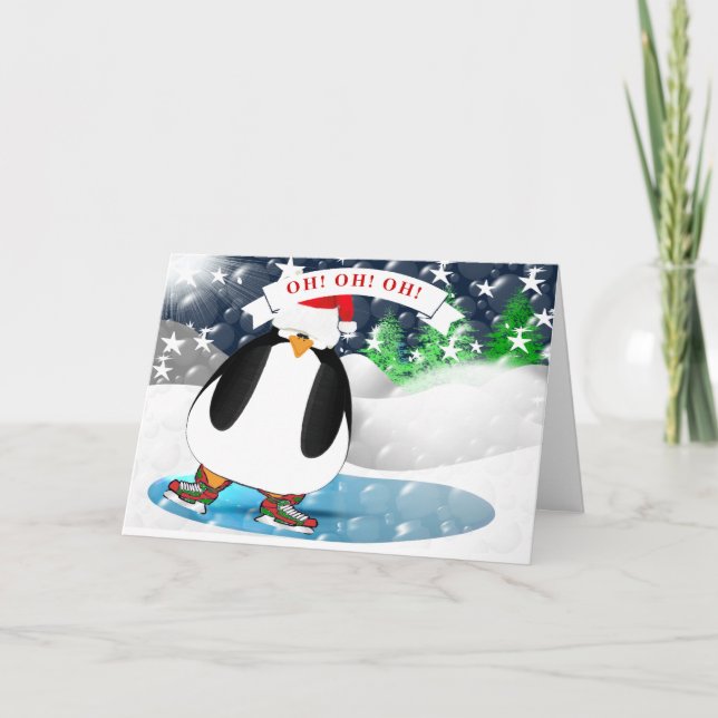 Cartão De Festividades Pinguim Natal! Oh! Oh! Feliz Natal! (Frente)