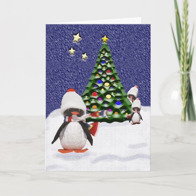 Cartão De Festividades Pinguim no Paraíso Natal (Frente)