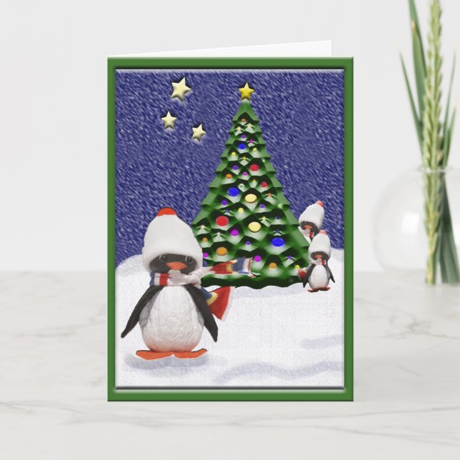 Cartão De Festividades Pinguim no Paraíso Natal (Frente)