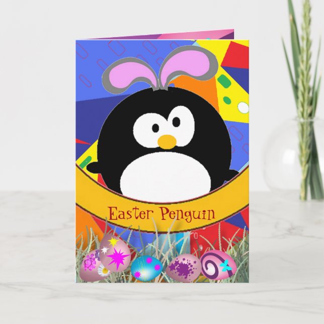 Cartão De Festividades Pinguim páscoa (Frente)