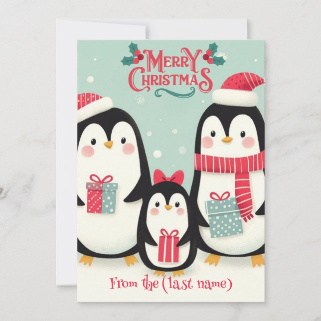 Cartão De Festividades Pinguim Personalizado Feliz Natal (Frente)