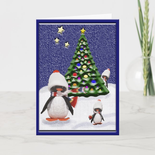 Cartão De Festividades Pinguim Pinguim Bonito Personalizado no Paraíso de (Frente)