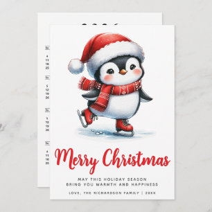 Cartão De Festividades Pinguim Pinguim Pinguim Cachado Branco Vermelho Fe