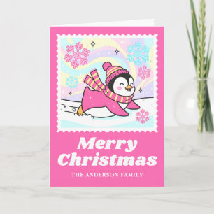 Cartão De Festividades Pinguim Rosa Brilhante Cartaz de Natal
