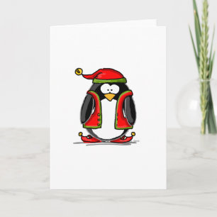 Cartão De Festividades Pinguim verde do duende do Natal