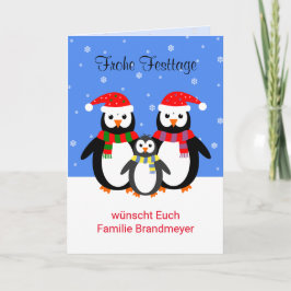 Cartão De Festividades Pinguins alemães feliz feriados texto editável