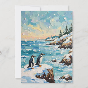 Cartão De Festividades Pinguins Antigos na Falésia de Natal Costeira Neva