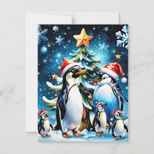 Cartão De Festividades Pinguins bonitos em estilo animado''