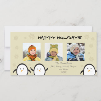 Cartão De Festividades Pinguins Caprichosos Fotocarta de Férias (prata)