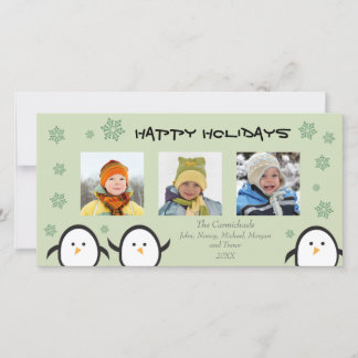 Cartão De Festividades Pinguins Caprichosos Fotocarta de Férias (sage)