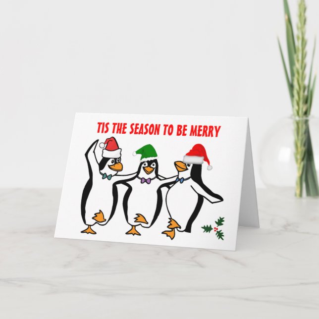 Cartão De Festividades Pinguins Dançantes De Natal Esta Época É Feliz (Frente)