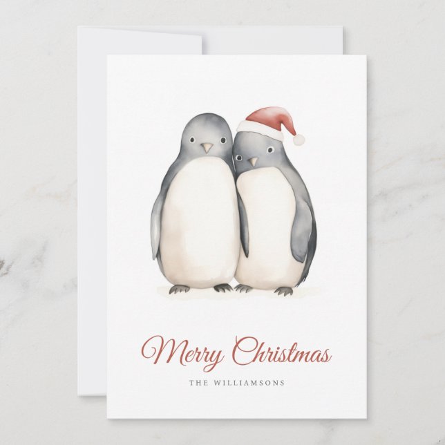 Cartão De Festividades Pinguins de Amor de Natal (Frente)