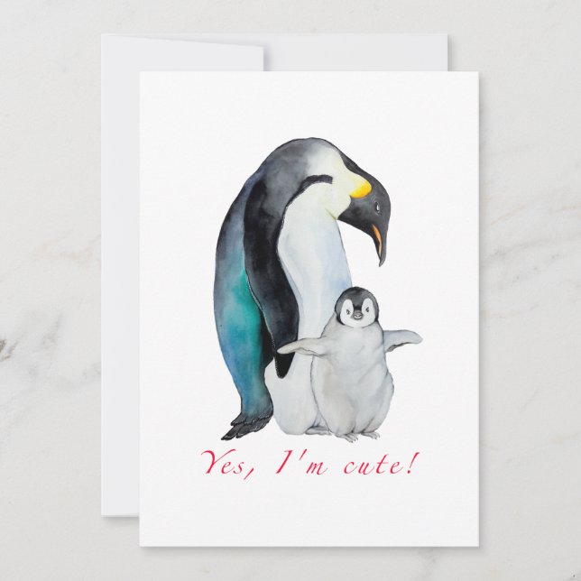 Cartão De Festividades Pinguins imperadores de aquarela (Frente)