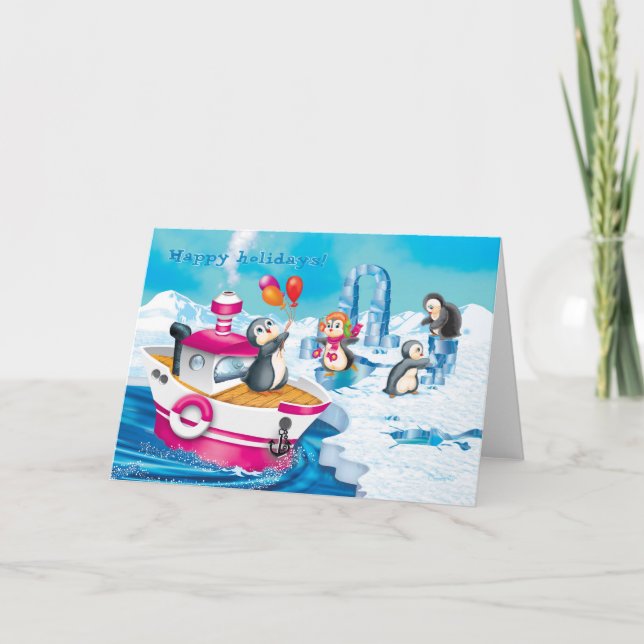 Cartão De Festividades pinguins na Antártica (Frente)