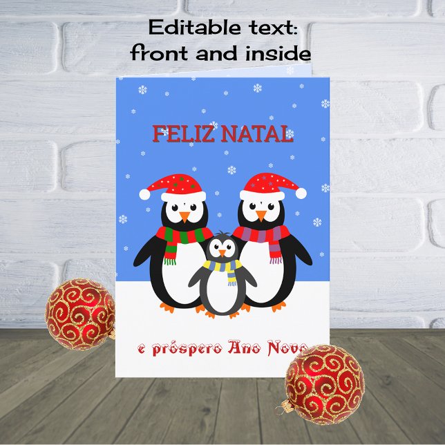 Cartão De Festividades Pinguins natal Feliz Natal português (Criador carregado)