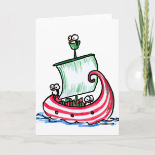 Cartão De Festividades Pinguins velejando num barco de Natal